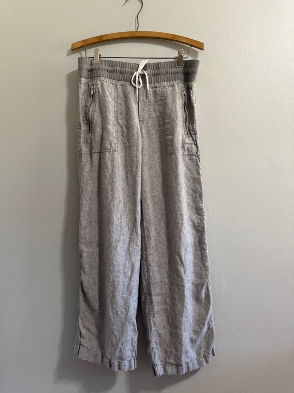 Athleta Light Gray Cabo Wide-Leg Drawstring Linen Pants - Picture 2 of 7